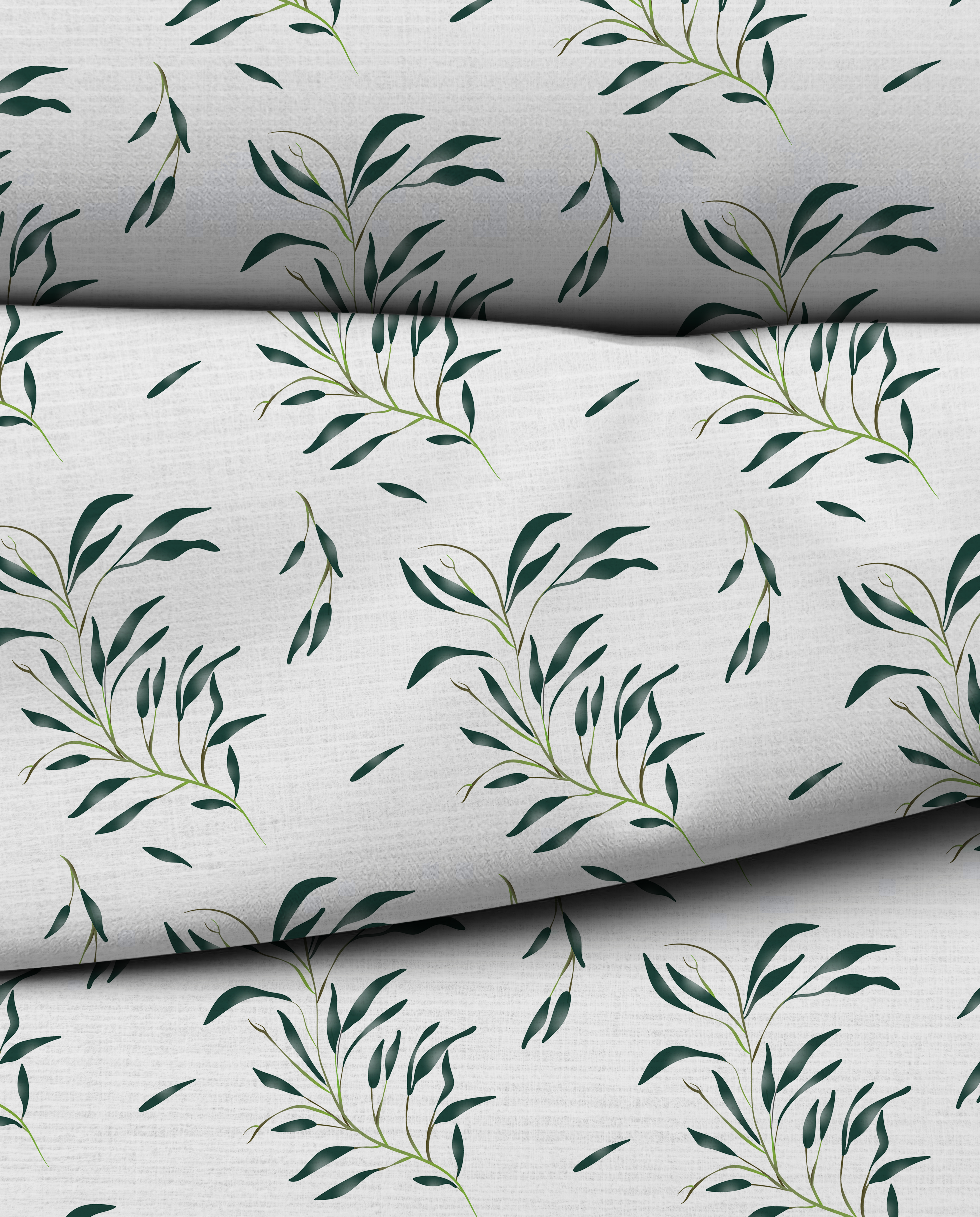 Vintage Forest Green Leaf Print On Organic Cotton Fabric