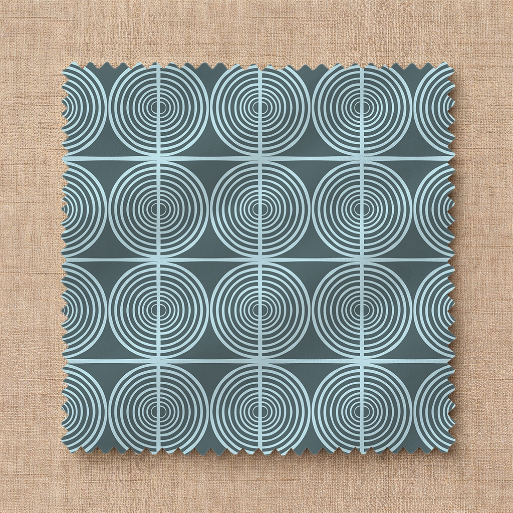Teal Deco Tile Organic Cotton Fabric